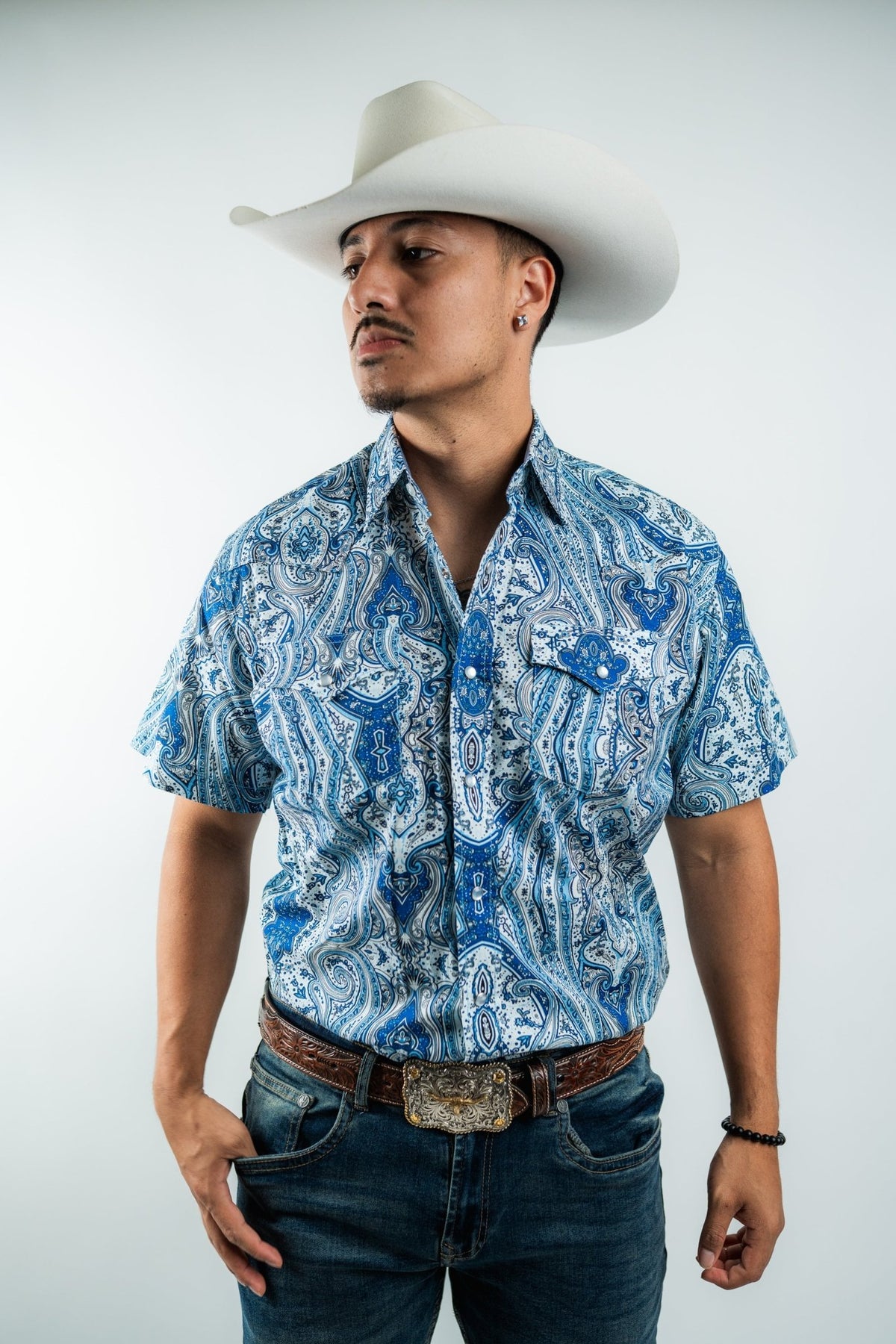 Texas Country - Blue Floral Pearl Snap Short Sleeve Shirt (PS100S/T #1111) - Gomez Western Wear