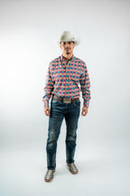 Texas Country - Blue & Red Aztec Button-Down Long Sleeve Shirt (MOD 184) - Gomez Western Wear