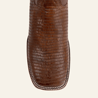 Texas Country Bota Res Hombre Lizard Cowboy Boots - Brown Embossed Leather - Square Toe (E949)