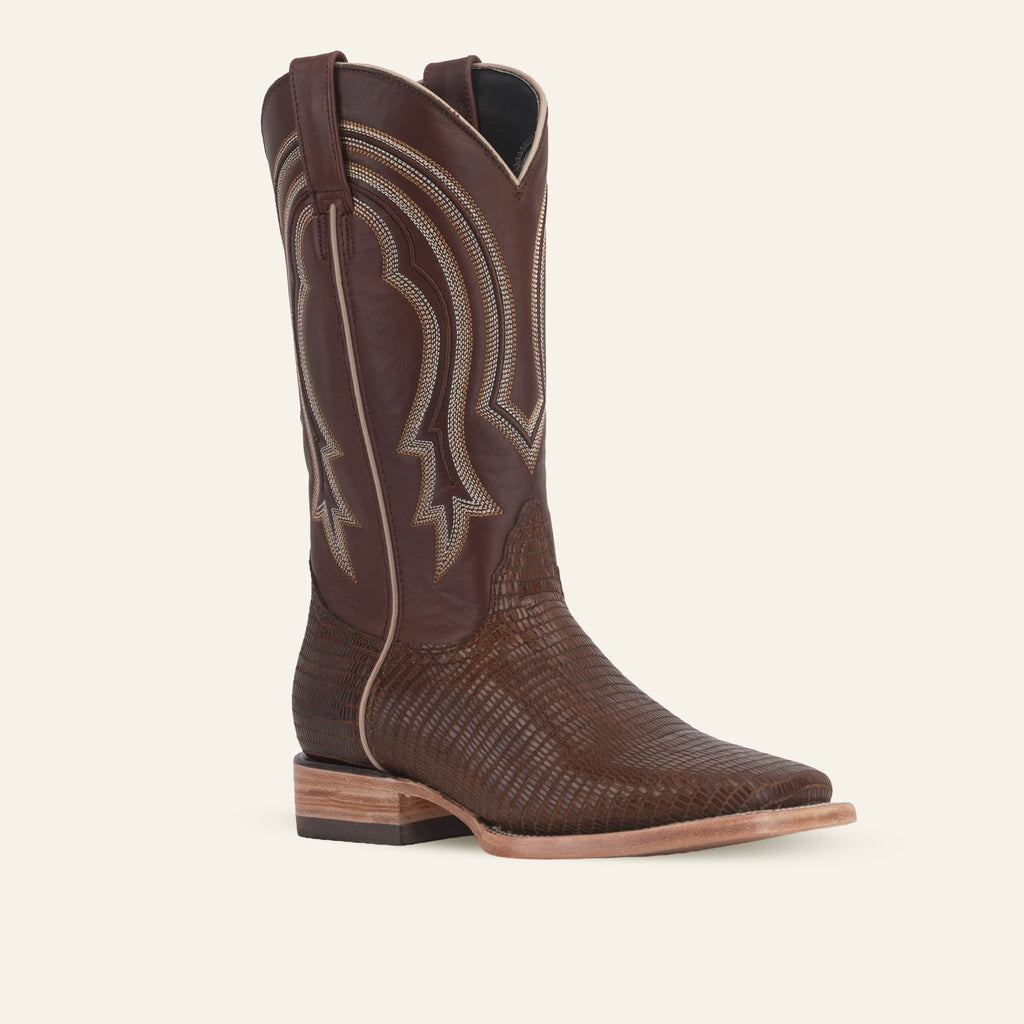Texas Country Bota Res Hombre Lizard Cowboy Boots - Brown Embossed Leather - Square Toe (E949)