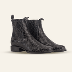 Texas Country Bota Res Hombre Snake Ankle Boots - Black Embossed Leather - Rodeo Toe (E955)