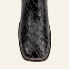 Texas Country Bota Res Hombre Snake Ankle Boots - Black Embossed Leather - Square Toe (E955)