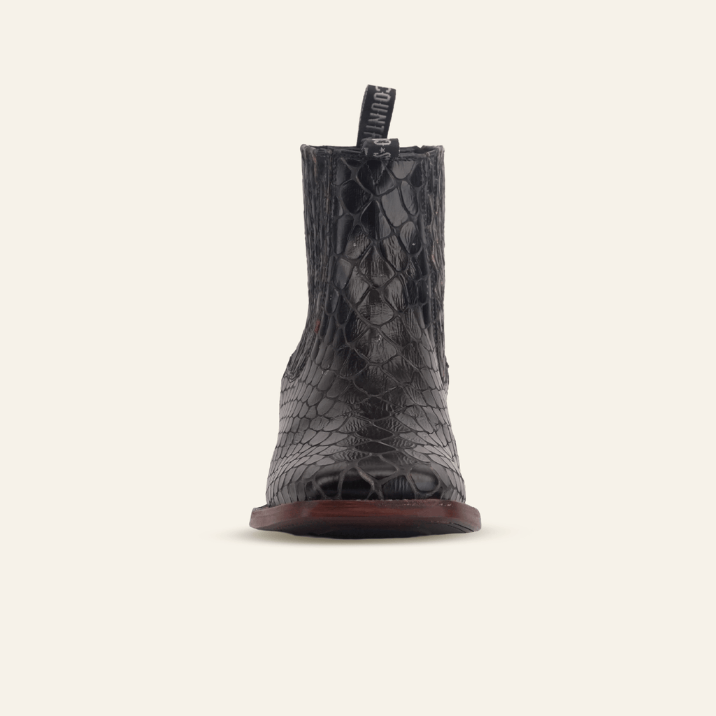 Texas Country Bota Res Hombre Snake Ankle Boots - Black Embossed Leather - Square Toe (E955)