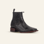 Texas Country Bota Res Hombre Snake Ankle Boots - Black Embossed Leather - Square Toe (E955)