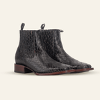 Texas Country Bota Res Hombre Snake Ankle Boots - Black Embossed Leather - Square Toe (E955)