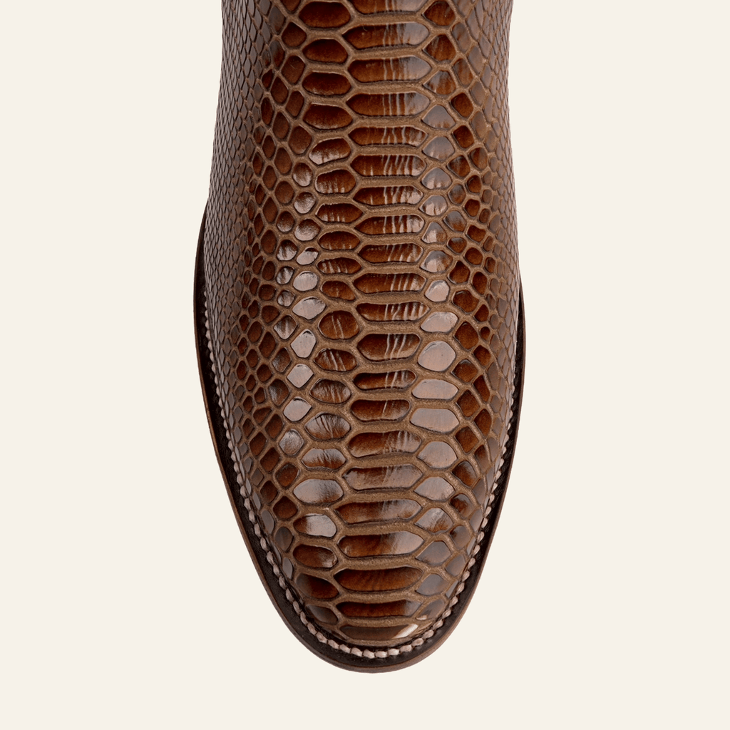 Texas Country Bota Res Hombre Snake Ankle Boots - Brown Embossed Leather - Rodeo Toe (E946)