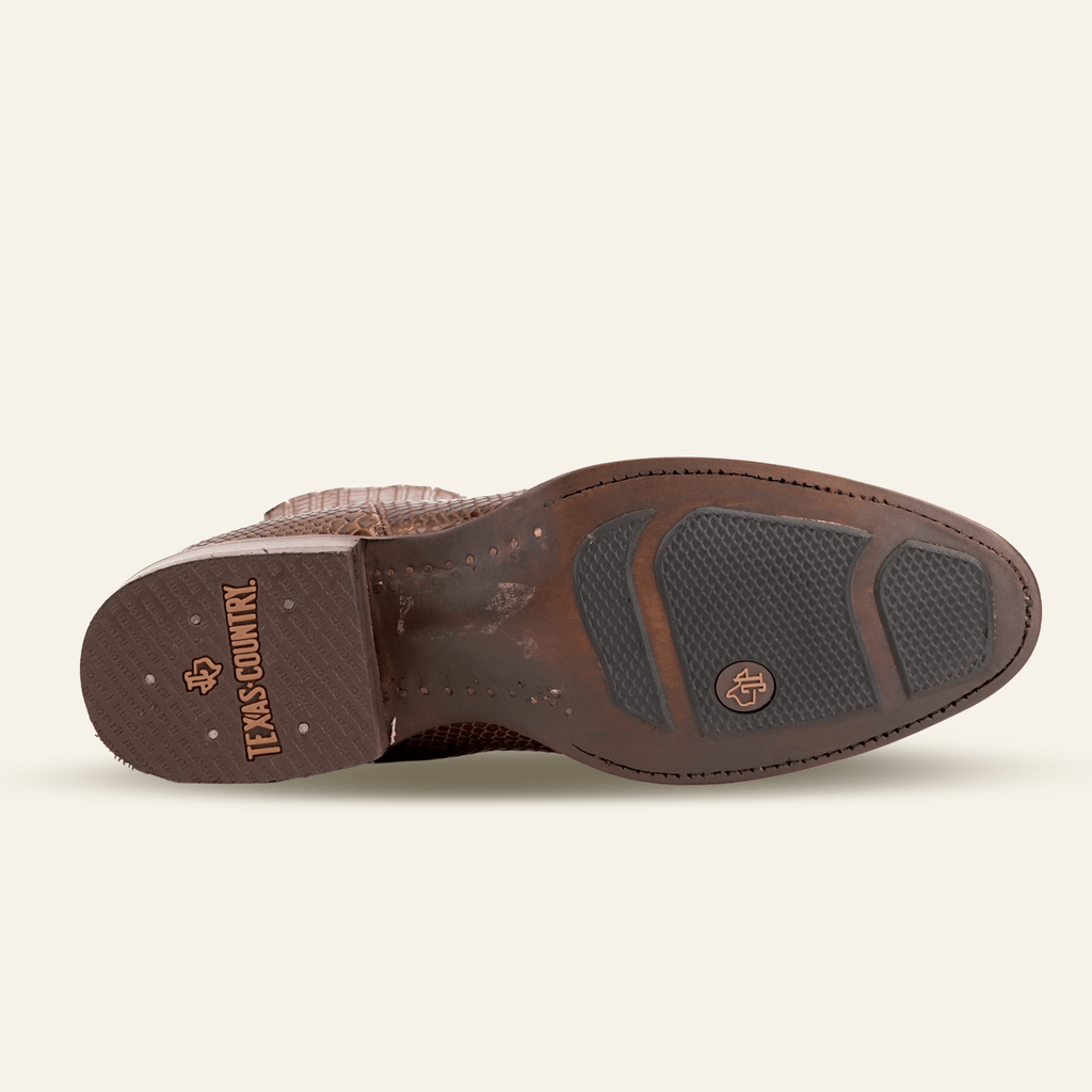Texas Country Bota Res Hombre Snake Ankle Boots - Brown Embossed Leather - Rodeo Toe (E946)