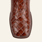 Texas Country Bota Res Hombre Snake Ankle Boots - Cognac Embossed Leather - Square Toe (E955)
