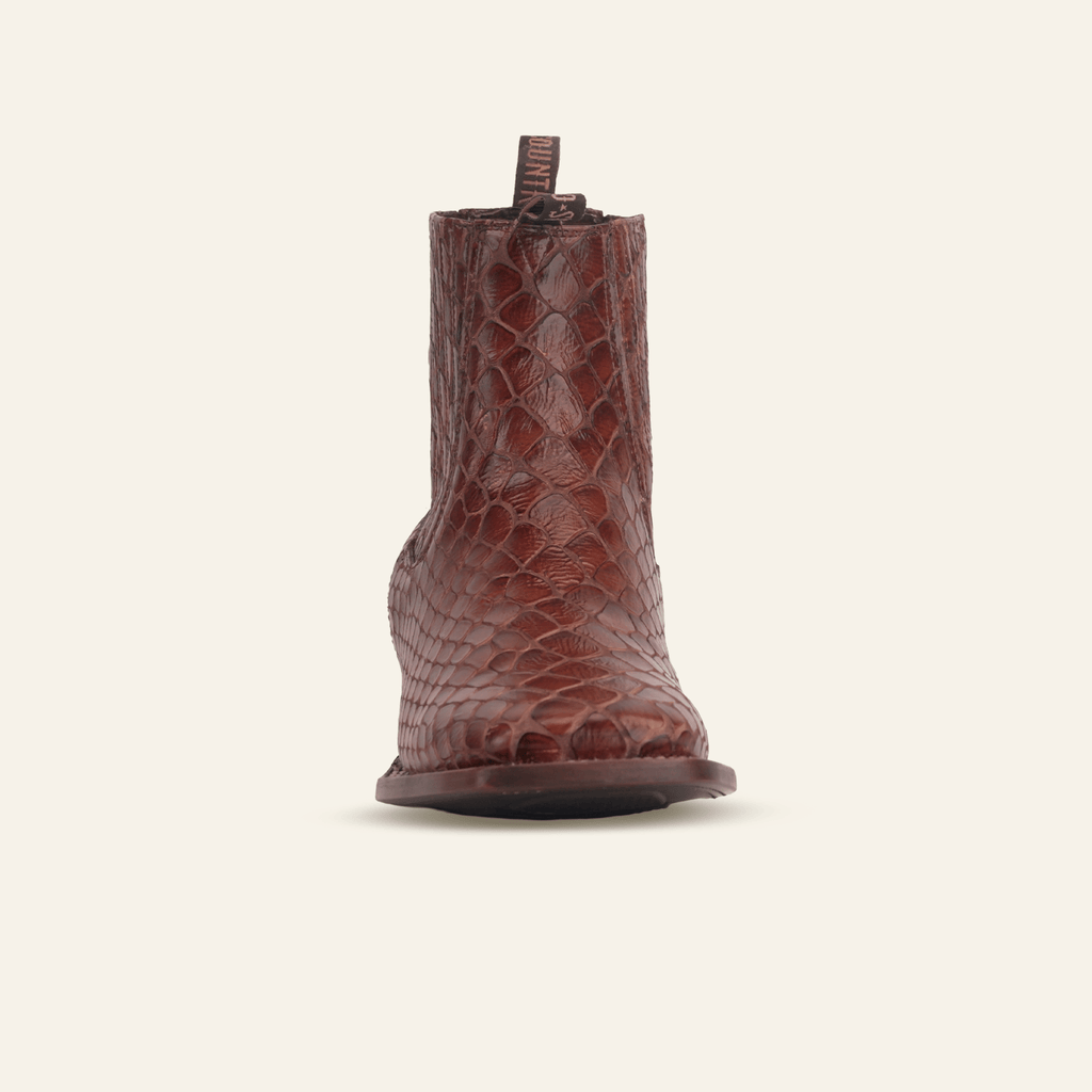 Texas Country Bota Res Hombre Snake Ankle Boots - Cognac Embossed Leather - Square Toe (E955)