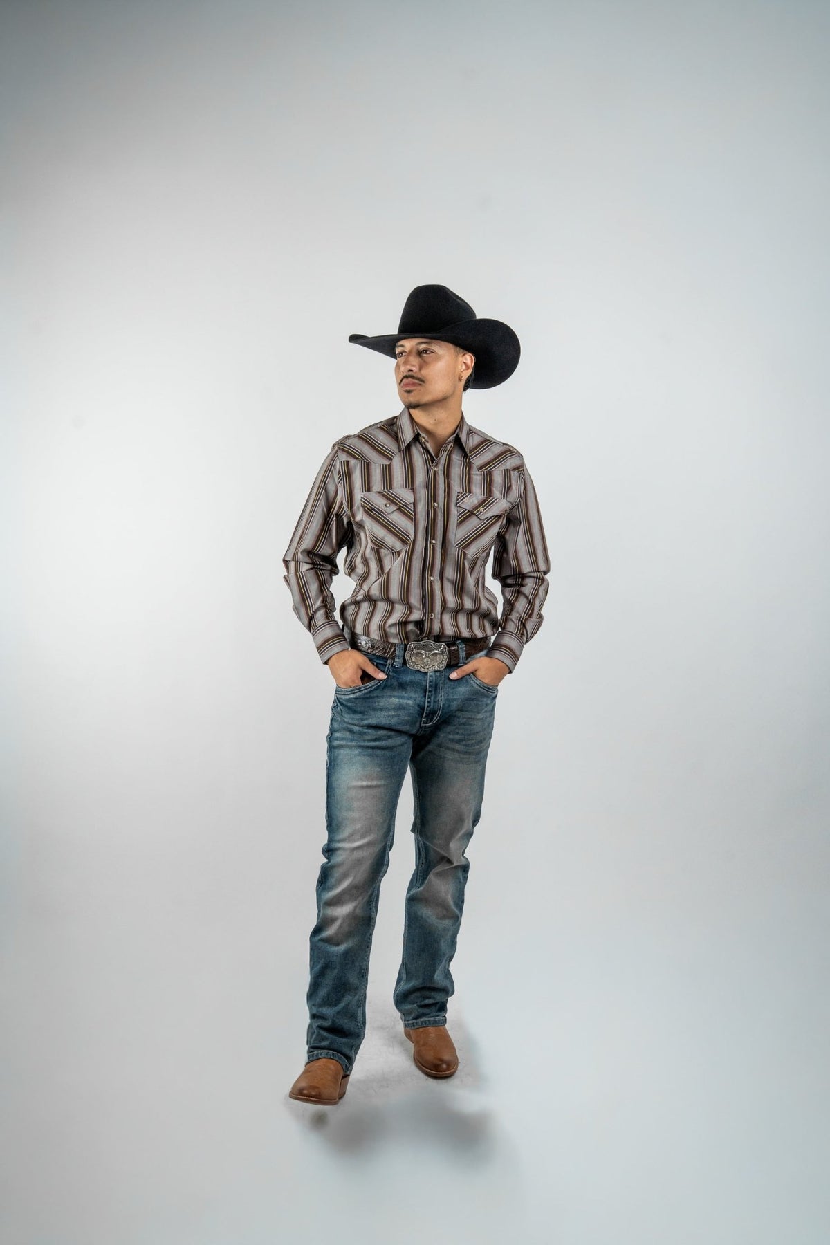 Texas Country - Brown Western Stripes Pearl Snap Long Sleeve Shirt (PS700L/T #7001) - Gomez Western Wear