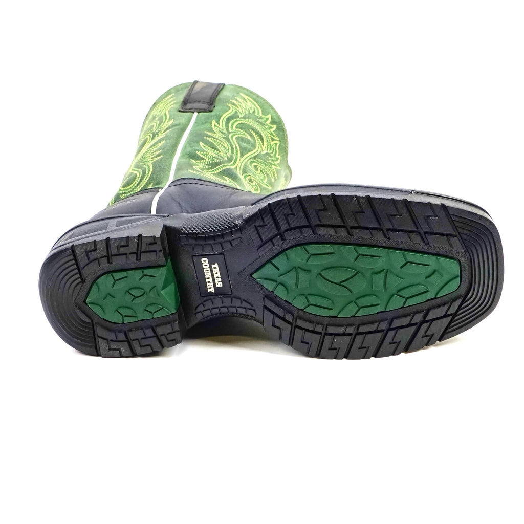 Texas Country - Green & Black Work Boots - Soft Toe (TC008) - Gomez Western Wear