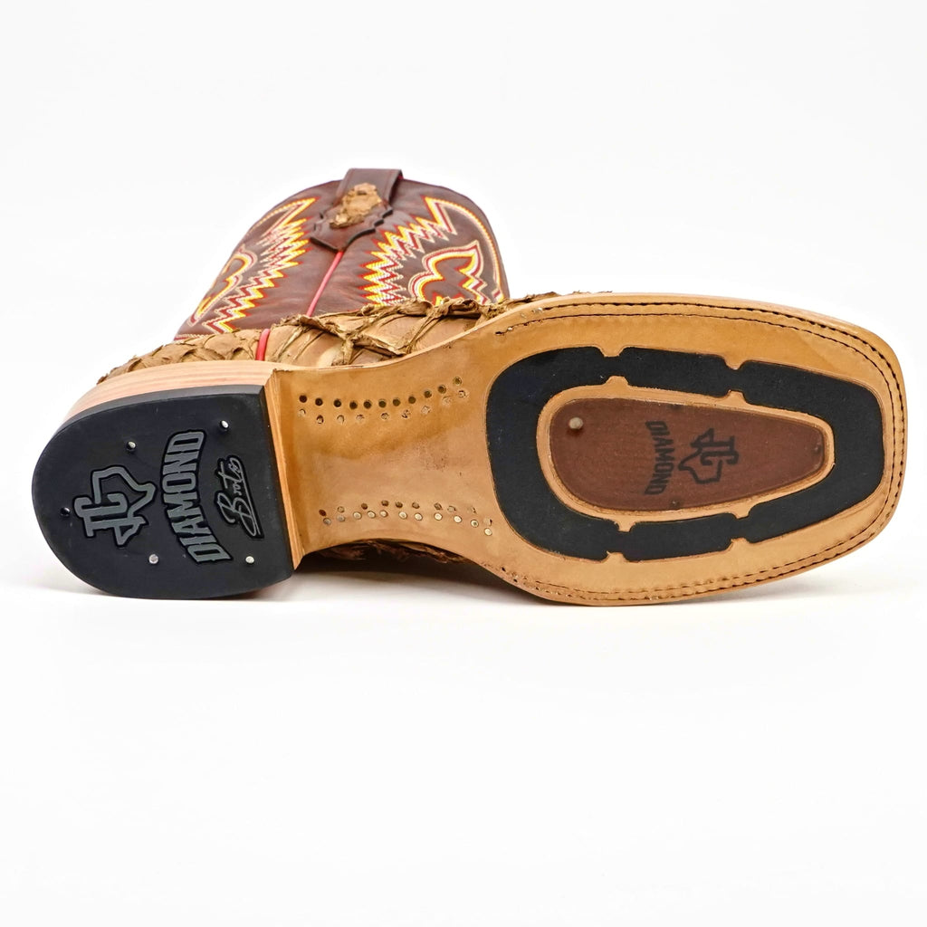 Texas Country Mens Diamond Collection Butch Pirarucu Fish Boots - Orix - Square Toe