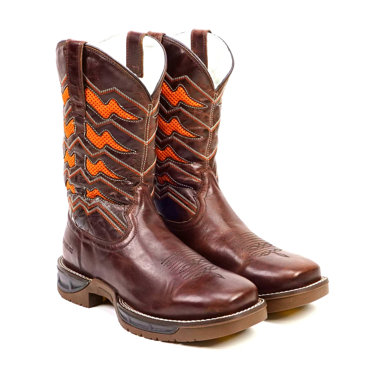 Texas Country - Orange & Brown Work Boots - Soft Toe (TC009) - Gomez Western Wear