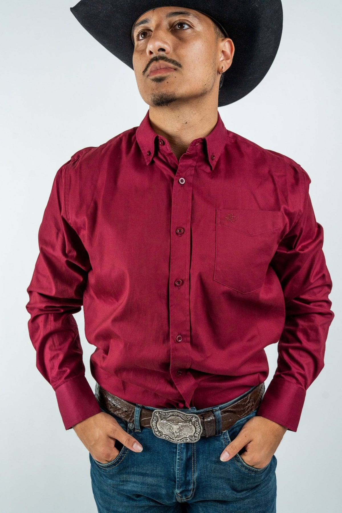Texas Country - Solid Burgundy Button-Down Long-Sleeve Shirt (AC110L/T) - Gomez Western Wear