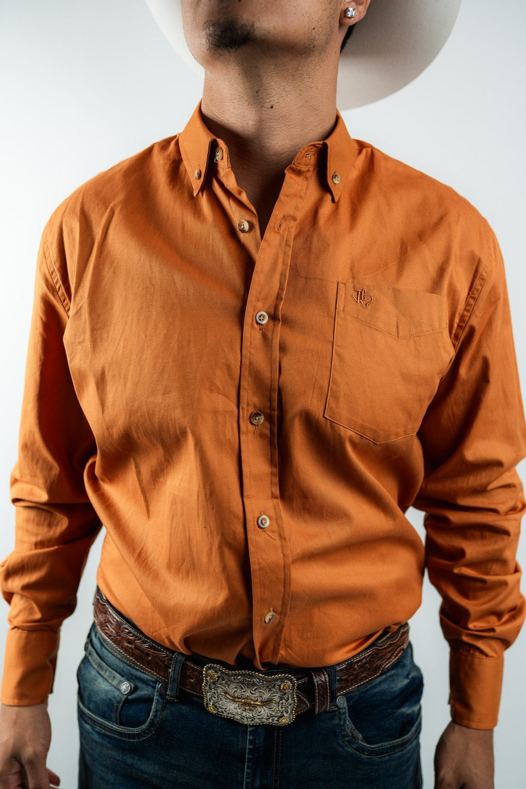 Texas Country - Solid Orange Button-Down Long Sleeve Shirt (AC110L/T) - Gomez Western Wear