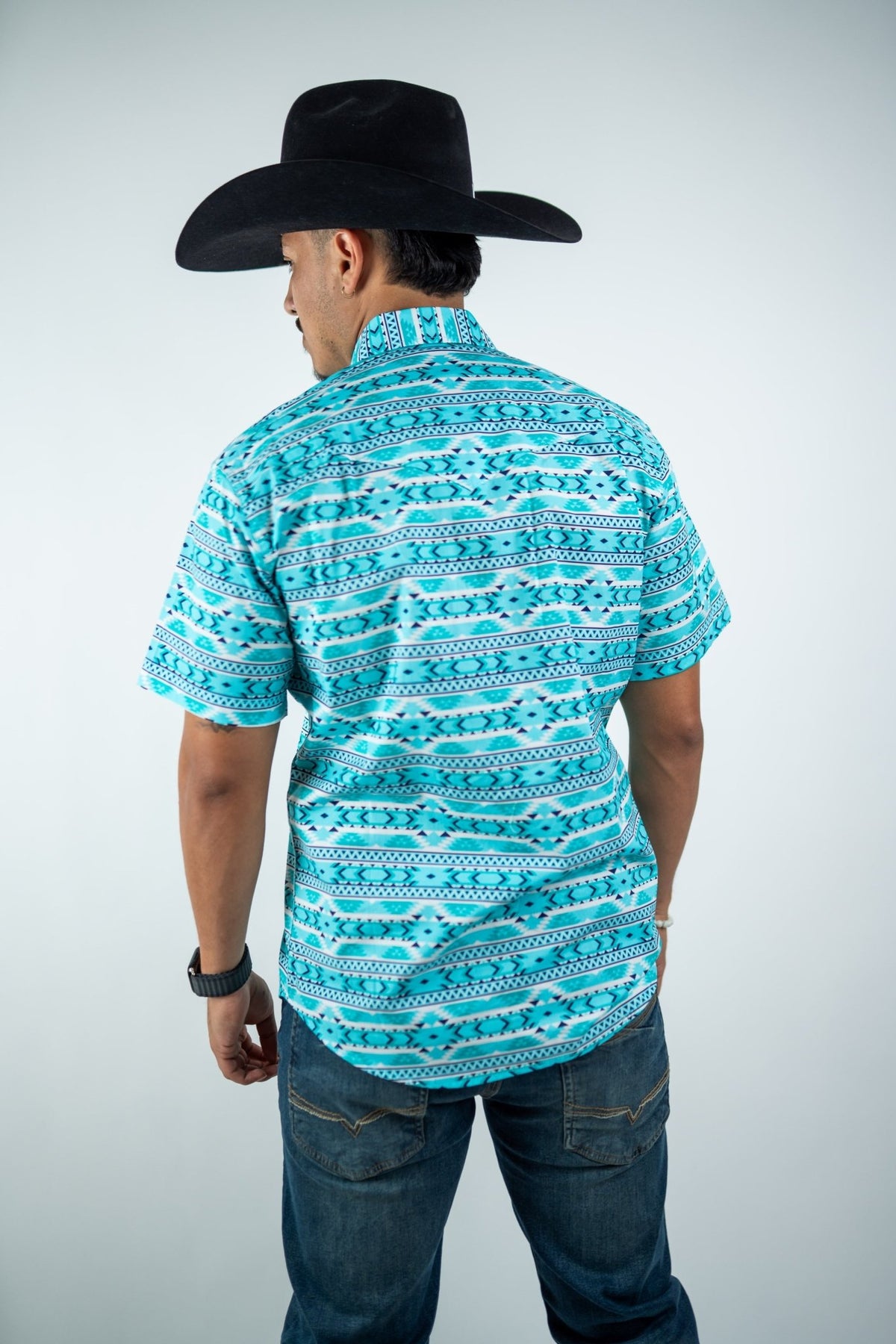 Texas Country - Turquoise Aztec Pearl Snap Short Sleeve Shirt (PS100S/T #1125) - Gomez Western Wear