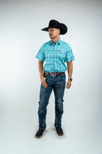 Texas Country - Turquoise Aztec Pearl Snap Short Sleeve Shirt (PS100S/T #1125) - Gomez Western Wear