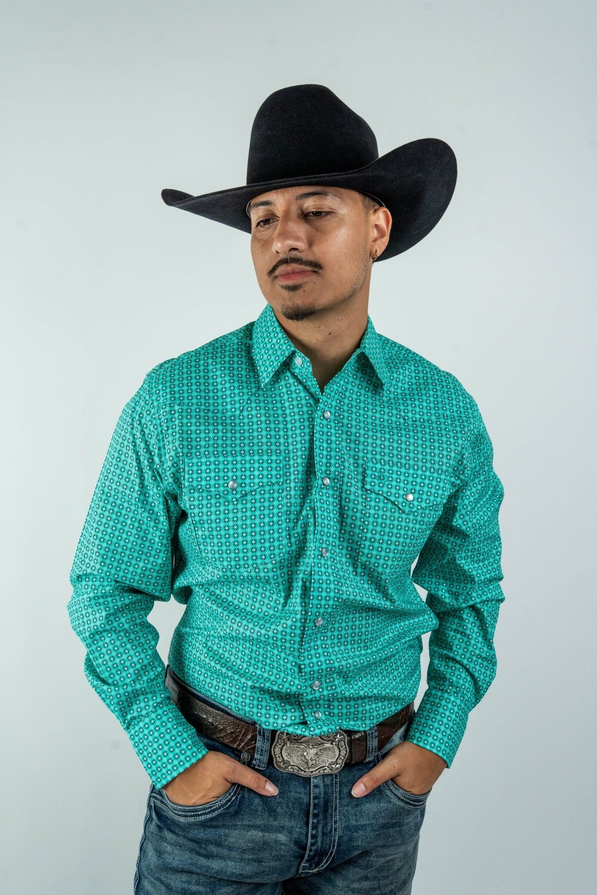 Texas Country - Turquoise Flowers Pearl Snap Long Sleeve Shirt (PS100L/T #1108) - Gomez Western Wear