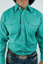 Texas Country - Turquoise Flowers Pearl Snap Long Sleeve Shirt (PS100L/T #1108) - Gomez Western Wear