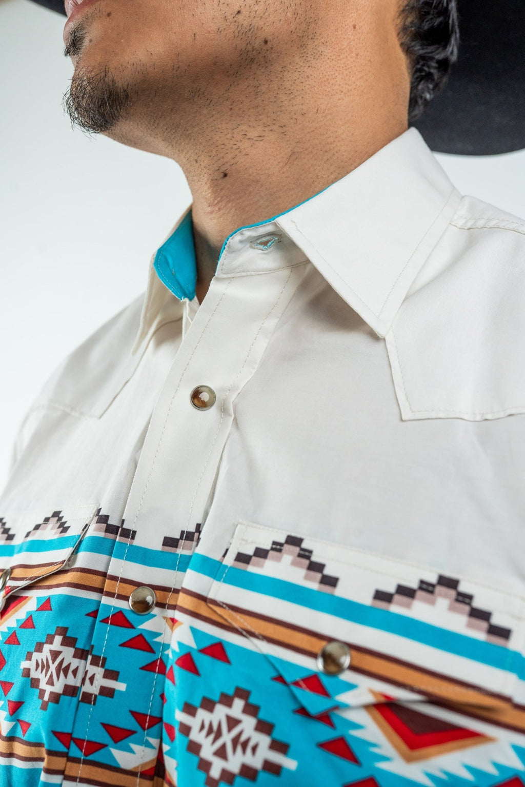 Texas Country - Turquoise Southwestern Pearl Snap Long Sleeve Shirt (MOD1090) - Gomez Western Wear