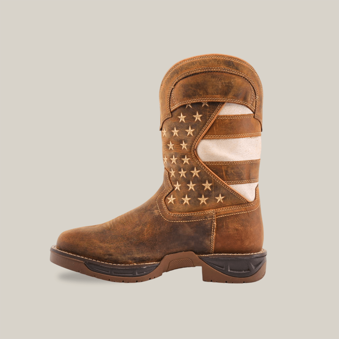 Texas Country - U.S. Flag Tan Work Boots - Soft Toe (TC001) - Gomez Western Wear