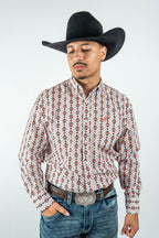 Texas Country - White Aztec Diamonds Button-Down Long Sleeve Shirt (MOD181) - Gomez Western Wear
