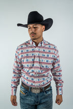 Texas Country - White Aztec Stripe Pearl Snap Long Sleeve Shirt (PS300L/T #1054) - Gomez Western Wear