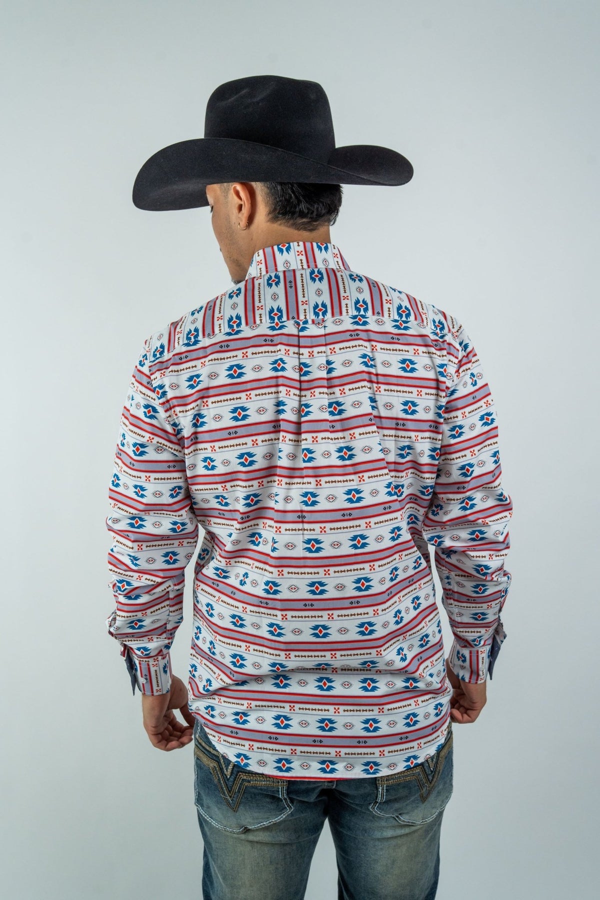Texas Country - White Aztec Stripe Pearl Snap Long Sleeve Shirt (PS300L/T #1054) - Gomez Western Wear