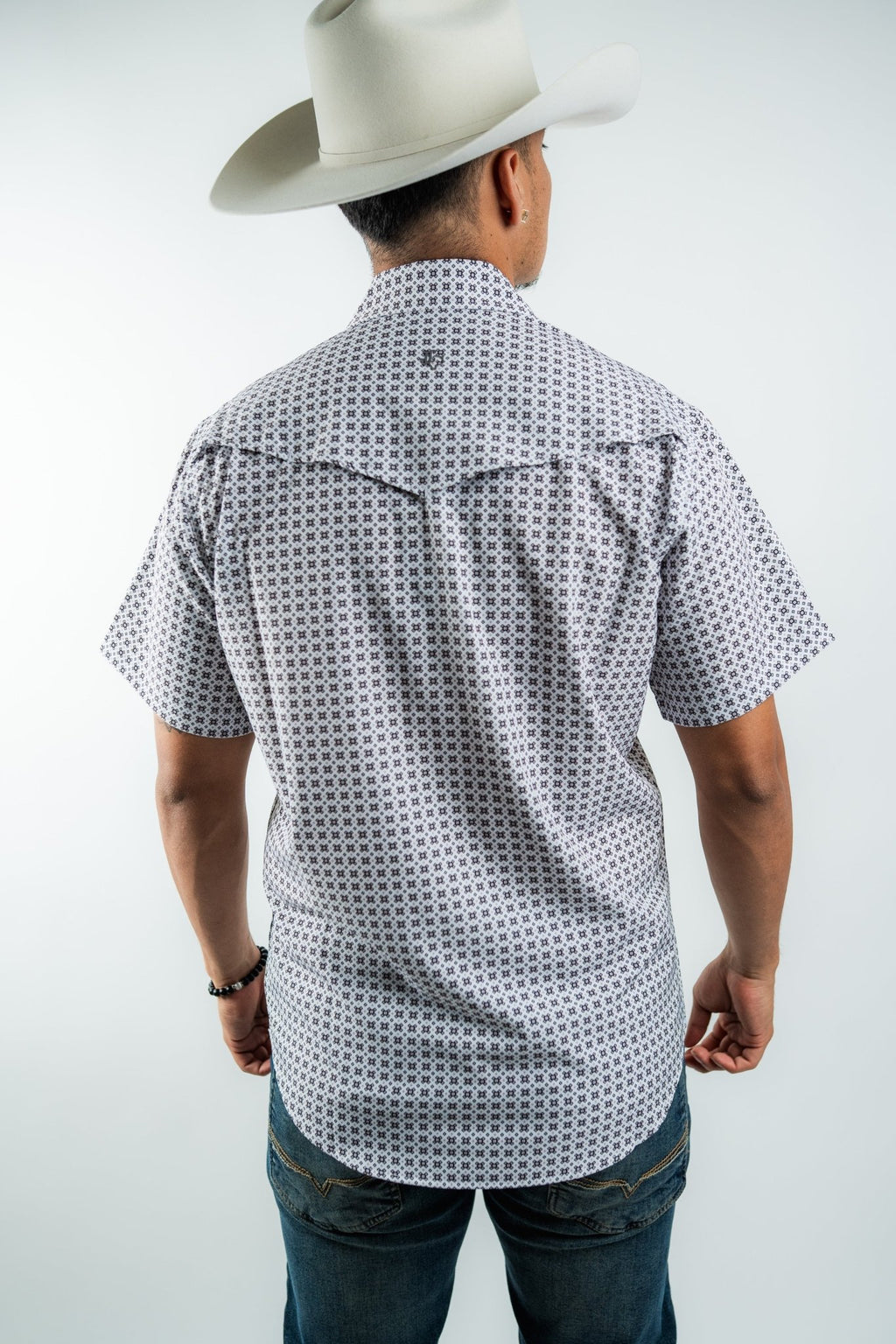 Texas Country - White Geometric Pearl Snap Short Sleeve Shirt (RT101S/T #1103) - Gomez Western Wear